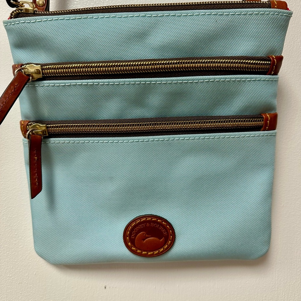 Dooney & Bourke Aqua Crossbody Bag with Brown Trim